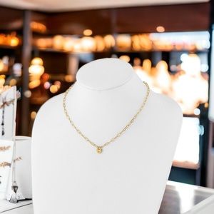 14k Yellow Gold Polished Heart Lock Charm Trendy Paperclip Design Link Necklace